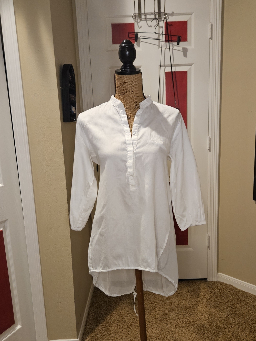 Women's White Tunic Top - Classic Mandarin Collar